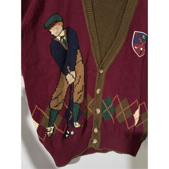 Hathaway knit golfer and crest print sweater cotton L - Picture 5 of 6